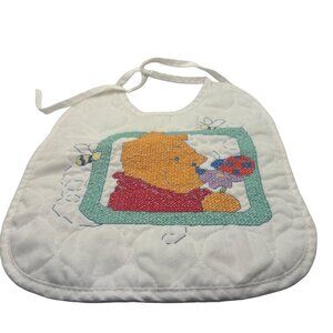 Vintage Baby Bib Winnie The Pooh Embroidered White Cotton Baby-Wares